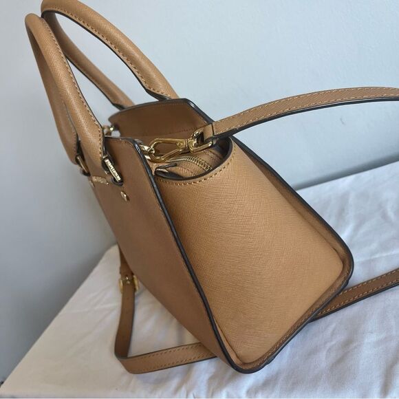 MICHAEL KORS Tan Selma Ciara Satchel Acorn Shoulder Bag Crossbody Tote - Picture 7 of 11